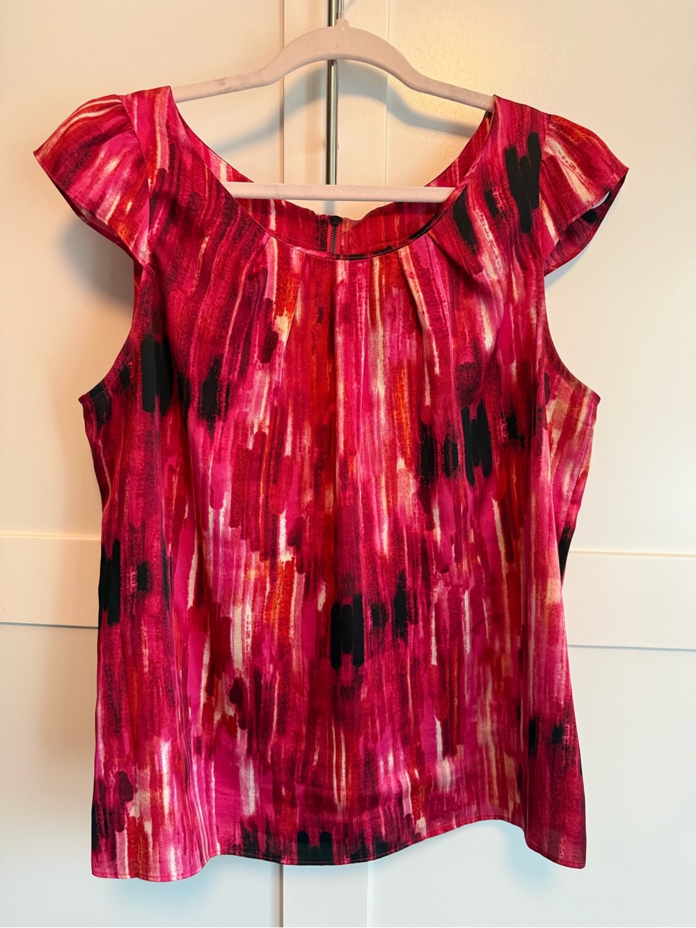 Anne Klein Fuchsia Abstract Cap-Sleeve Blouse